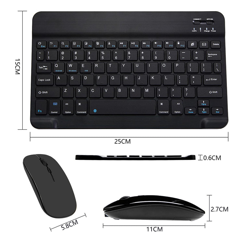 [Australia - AusPower] - Ultra-Slim Bluetooth Keyboard and Mouse Combo Rechargeable Portable Wireless Keyboard Mouse Set for Apple iPad iPhone iOS 13 and Above Samsung Tablet Phone Smartphone Android Windows (Black) Black 