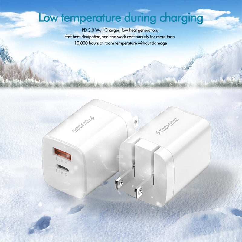 [Australia - AusPower] - USB C Fast Charger 20w PD3.0, 18W QC 3.0 Dual Ports Wall Charger Travel Adapter with Foldable Plug for iPhone13/12/Mini/Pro/ProMax/11ProMax/XS/XR/X/8Plus/8/Galaxy/Pixel/AirPods(White) 