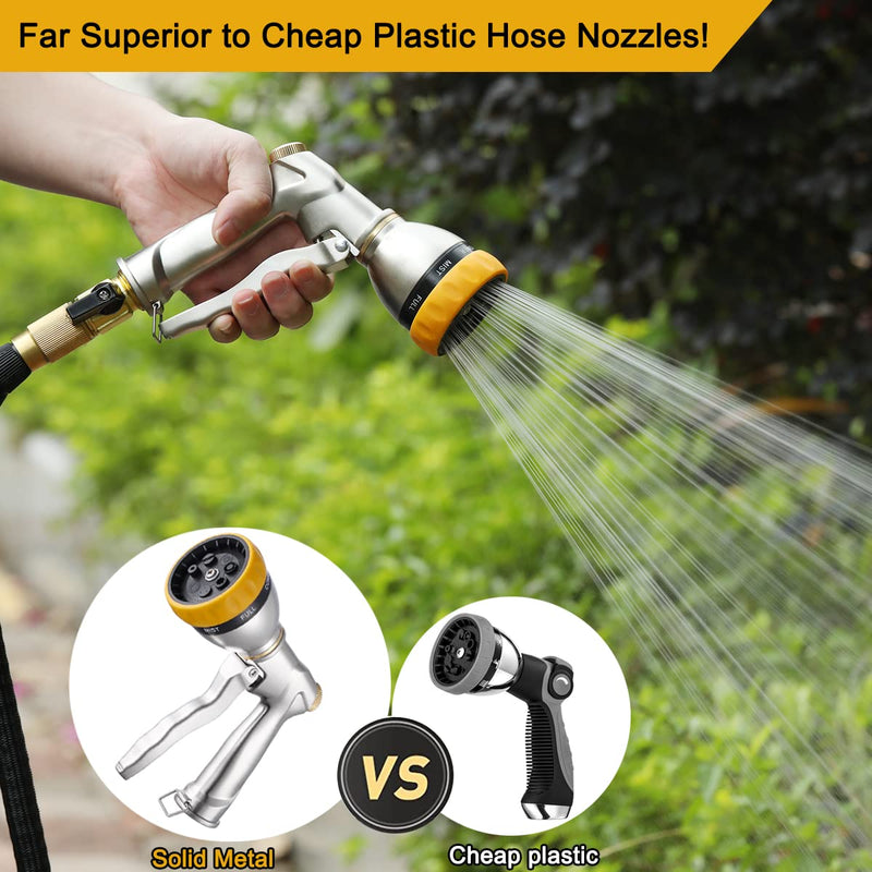 [Australia - AusPower] - FANHAO Garden Hose Nozzle Heavy Duty, 100% Metal Spray Nozzle High Pressure Water Hose Nozzle with 7 Patterns for Watering Garden, Washing Cars and Showering Pets Silver 
