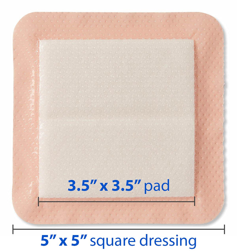 [Australia - AusPower] - Medline Optifoam Gentle EX Bordered Foam Adhesive Dressing, 5" x 5" Square (10 Count) 5" X 5" Box 
