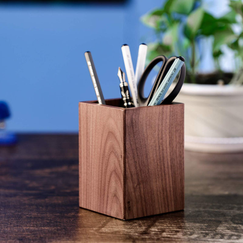 [Australia - AusPower] - MaxGear Pen Holder for Desk Premium Walnut Pencil Holder Pen Cup Makeup Brush Holder Desk Accessories & Workspace Organizers for Home, School & Office 