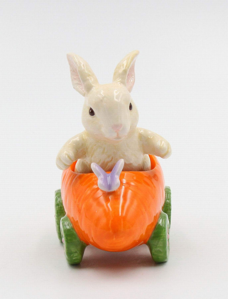 [Australia - AusPower] - Cosmos Gifts Fine Ceramic Bunny Rabbit on Carrot Cart Salt & Pepper Shakers, 4 1/4" L Salt and Pepper Set, Multicolored 