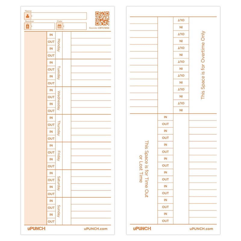 [Australia - AusPower] - 100 uPunch Time Cards for CR1000 Digital Time Clock & Date Stamp 