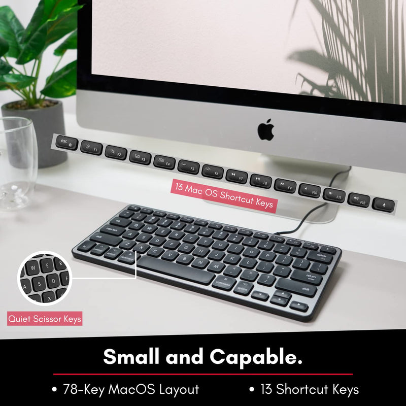 [Australia - AusPower] - Macally Backlit Mac Keyboard Wired - The Perfect Size and Lighted - Slim and Compact Apple Keyboard with 3 Level Brightness LED Keys - Small Wired Keyboard for Mac, MacBook Pro/Air, iMac (Space Gray) 