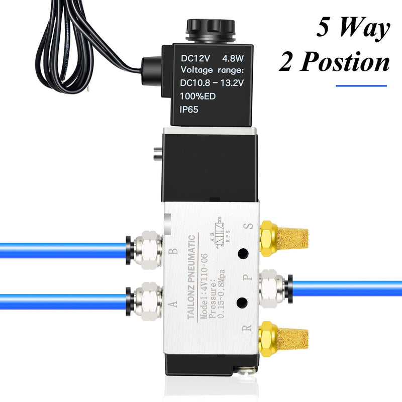 [Australia - AusPower] - TAILONZ PNEUMATIC 1/8"NPT Solenoid Valve 4V110-06 12V/24V/110V/220V Single Coil Pilot-Operated Electric 2 Position 5 Way Connection Type DC12V 