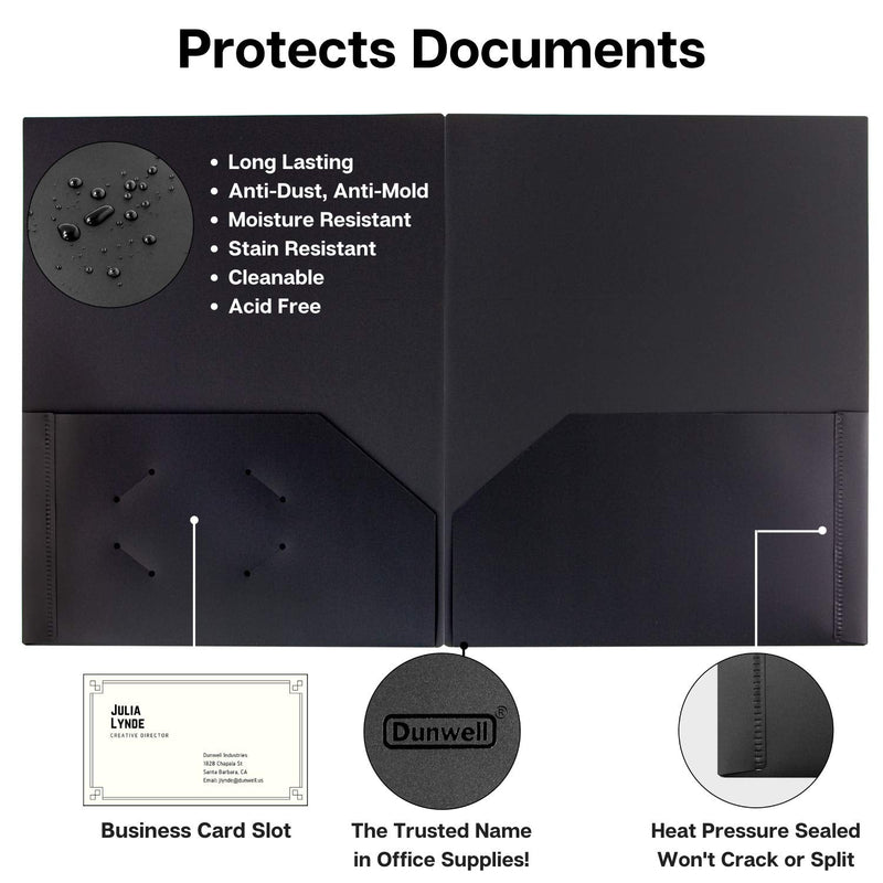 [Australia - AusPower] - Dunwell Plastic Folders with Pockets - (Black, 3 Pack), 2 Pocket Poly Folders for School, Home or Office, Durable Heavy Duty File Folders, Includes Removable Adhesive Labels Black 