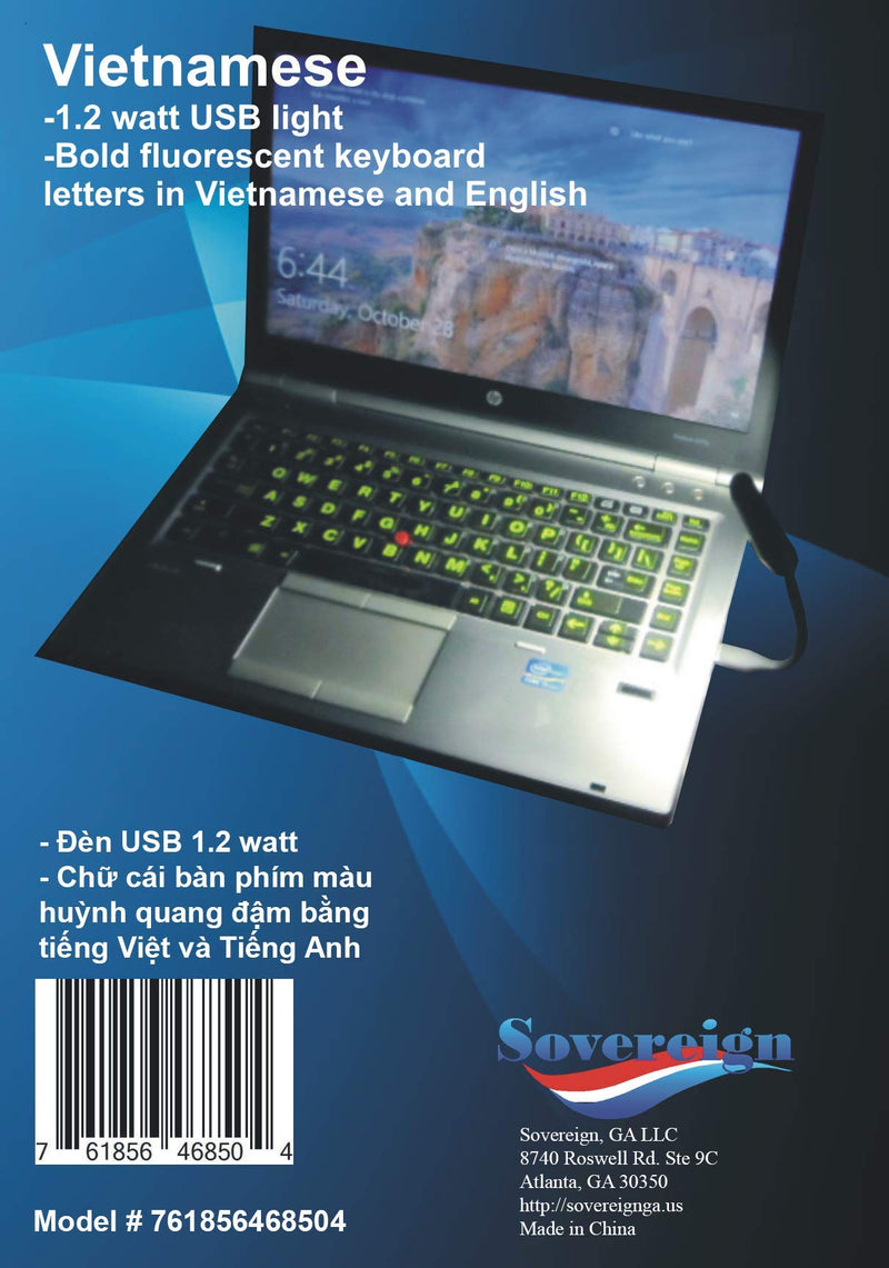 [Australia - AusPower] - Vietnamese Keyboard Stickers with Fluorescent Inlays. Large Symbols Will Not Wear, Smudge or Fade. Vietnamese Conversion for All Laptop and Desktop Keyboards Also Free USB LED Light (White). 