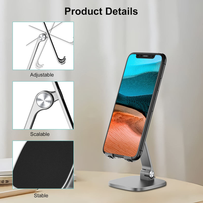 [Australia - AusPower] - Cell Phone Stand, Adjustable Tilt Height Desk Phone Stand, Aluminum Phone Holder Stand with Sturdy & Durable for iPhone 12, All Smart Phone (with case on) Gray 