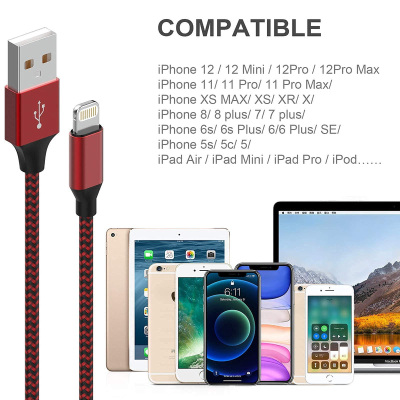 [Australia - AusPower] - [Apple MFi Certified] 6Pack 3/3/6/6/6/10 FT iPhone Charger Nylon Braided Fast Charging Lightning Cable Compatible iPhone 13 mini/13/12/11 Pro MAX/XR/XS/8/7/Plus/6S/SE/iPad Multicolored 