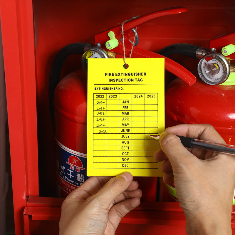 [Australia - AusPower] - 50 Pieces Monthly Fire Extinguisher Inspection Tags Record 4-Year Maintenance Tags Fire Extinguisher Recharge and Inspection Record Tag Yellow for Indoor Outdoor Fire Extinguishers 