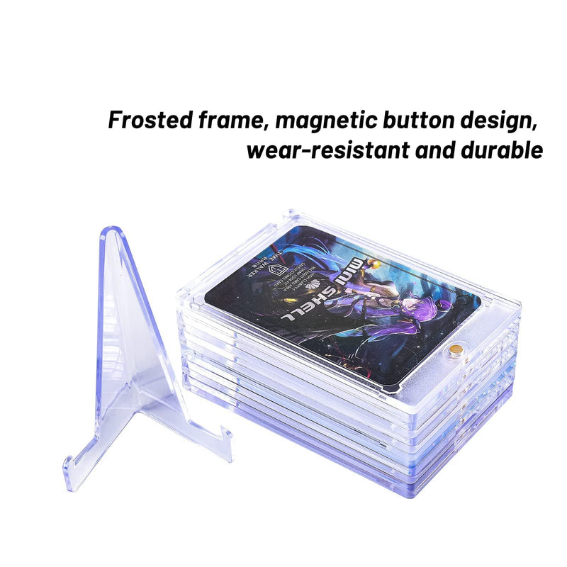 [Australia - AusPower] - Tpoael 35 PT Strong Magnetic Cards Sleeves 6 Card Brick + 1 Display Stand Clear Soft Pro Card Holder Fit Standard Trading Cards, Sports Cards,Baseball Card Cases Sports Card Collectibles, White Blue 