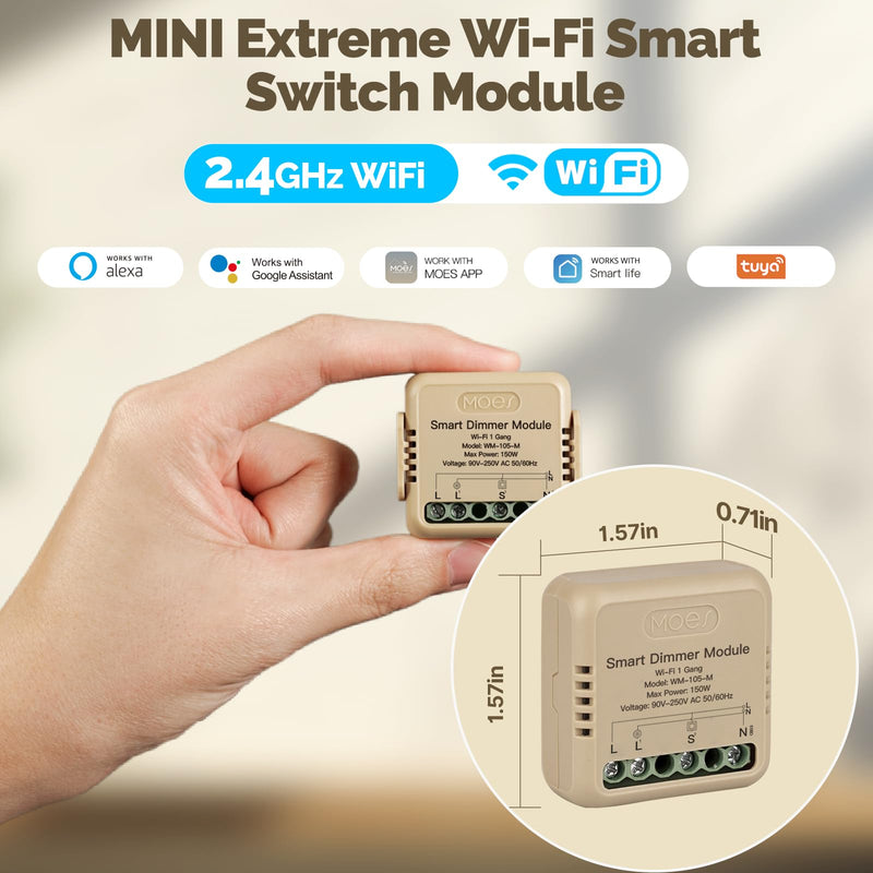 [Australia - AusPower] - MOES WiFi Smart Relay Dimmable, Work with Google Assistant & Alexa, Mini Smart Light Switch Module as Home Assistant, No Hub Required, Timer Relay 1 Gang 10A 1PC, Smart Life/Tuya App Dimmable 1 Gang 