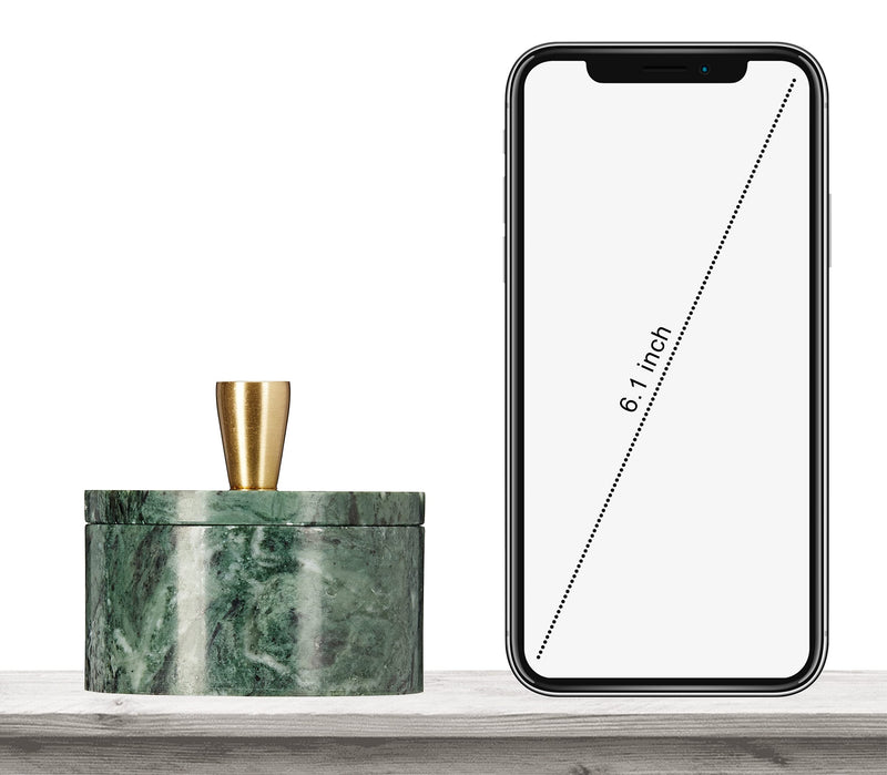 [Australia - AusPower] - Queenza Salt Cellar with Lid - Green Marble Salt Cellar with Premium Brass Knob - 3 Inch Salt Container for Kosher Salt Storage - Easy To Pinch Pots For Salt And Pepper - Marble Box Of Spices 