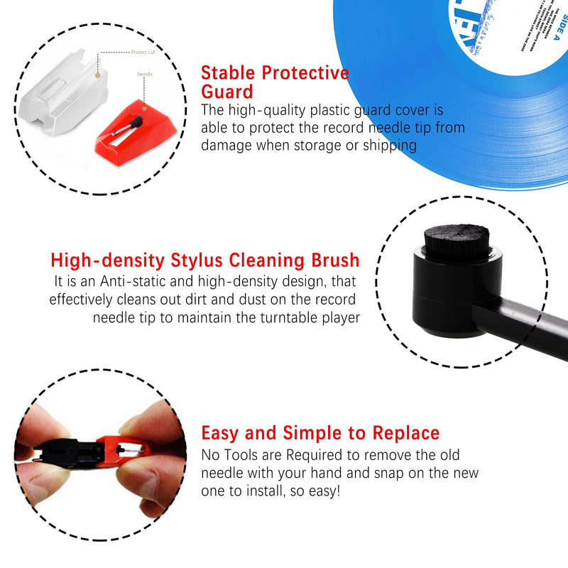 [Australia - AusPower] - 5 Pack Vinyl Record Player Needles Replacement for Crosley Victrola ION Jenson Boytone York-Yorx, Turntable Record Needles with Stylus Cleaner Brush Kit for Phonograph 5pcs Needles+1pcs Brush 