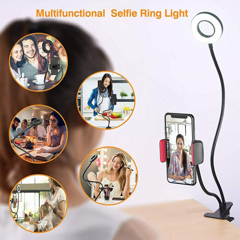 [Australia - AusPower] - Universal Selfie Ring Light with Flexible Mobile Phone Holder Lazy Bracket Desk Lamp LED Light for Live Stream Office Kitchen 