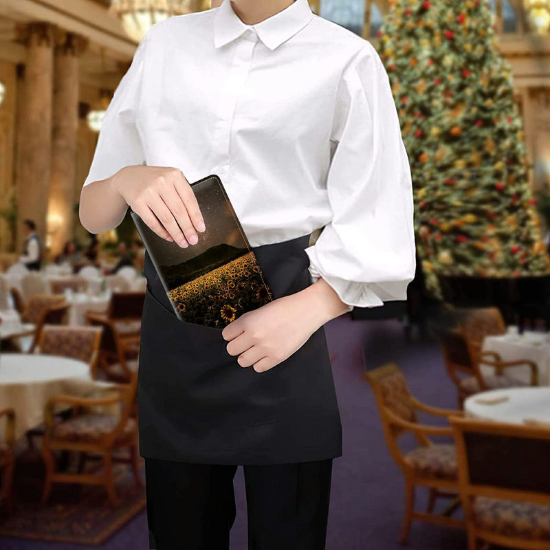[Australia - AusPower] - Server Books for Waitress, Dikoer PU Leather Server Books for Waitress with Zipper and 7 Large Pockets Pen Holder for Checks Pen Holder Personal Organizer Wallet Fit Serving Aprons, Galaxy Sunflower 158 