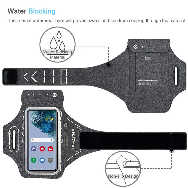 [Australia - AusPower] - JEMACHE Running Armband for Samsung Galaxy S22 Ultra, S21 FE, S20 FE, S22 Plus, S21 Plus, Note 20 Ultra 10 9, Gym Workouts Arm Band with Earbuds Holder (Grey) 6.9" Grey 