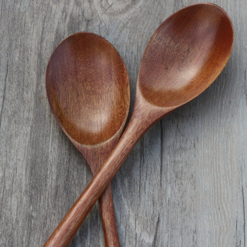 [Australia - AusPower] - Wooden Spoons, 6 Pieces 9 Inch Wood Soup Spoons for Eating Mixing Stirring, Long Handle Spoon with Japanese Style Kitchen Utensil, ADLORYEA Eco Friendly Table Spoon Brown 