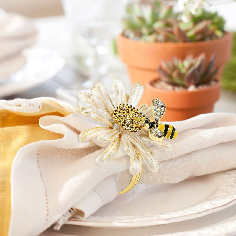 [Australia - AusPower] - Kesote Daisy Sunflower Napkin Rings Set of 6, Gold Bee Napkin Ring Holders for Formal or Casual Dinning Table Decor Cream 