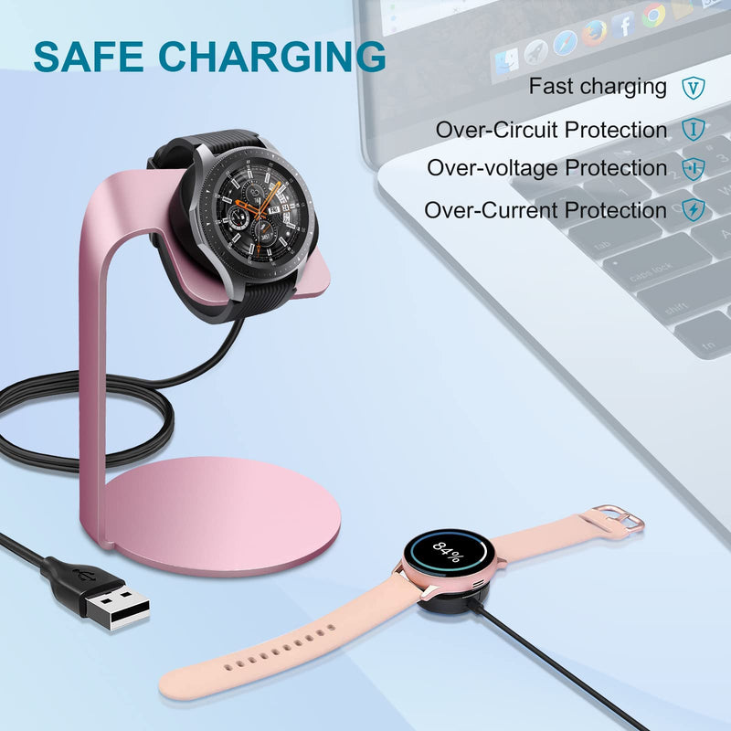 [Australia - AusPower] - Compatible for Samsung Galaxy Watch 4 Charger Active Charging Wireless Stand, 2 Pack 3.3FT Replacement USB Magnetic Charger Dock for Samsung Watch Series (Pink Stand,Black Cable) 