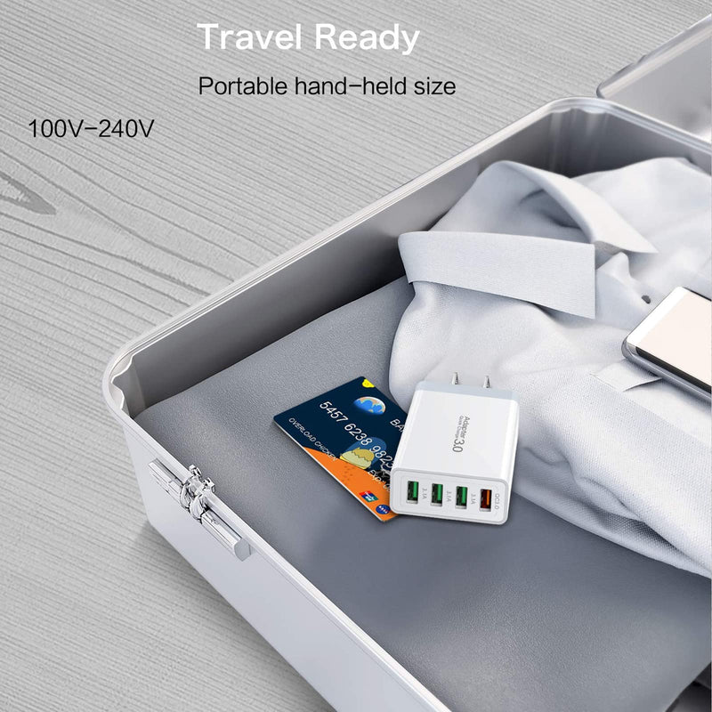 [Australia - AusPower] - USB Quick Charge 3.0, Boxeroo Quick Charge 3.0 Wall Charger 2Pack, 4-Port USB Plug for Galaxy S10+ S9+ Note 10+ Note 9+ Note 8, G6 V30, HTC 10, iPhone 11 Pro Max XS Max XR X 8 7 Plus White 