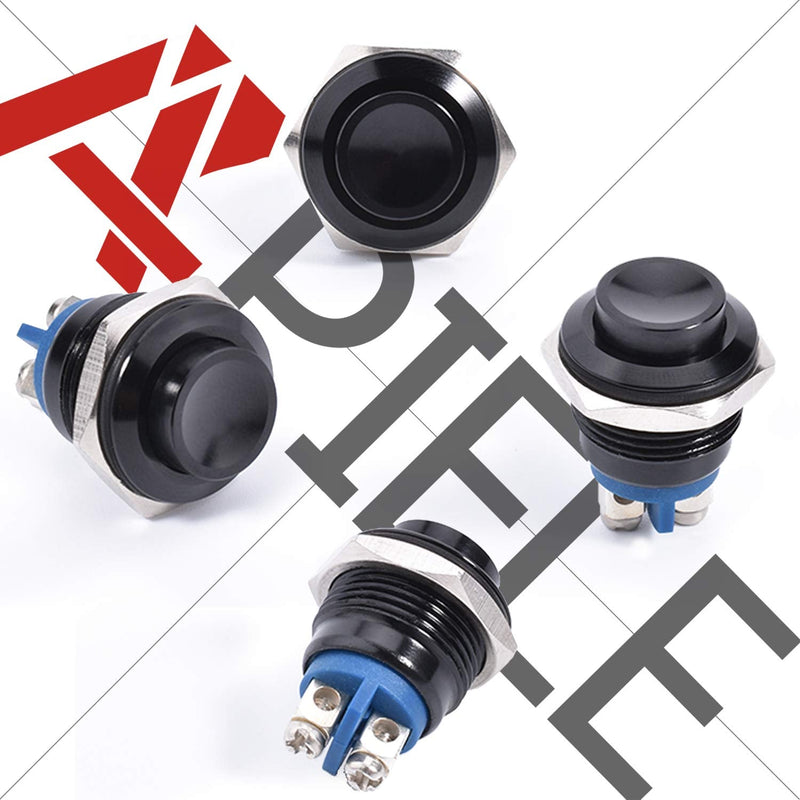 [Australia - AusPower] - APIELE 16mm Momentary Push Button Switch High Round Cap Waterproof Aluminum Shell High Flush Screw Terminals 250V AC 5A 12V 36V DC 2A 1NO SPST (Black) Black 1 