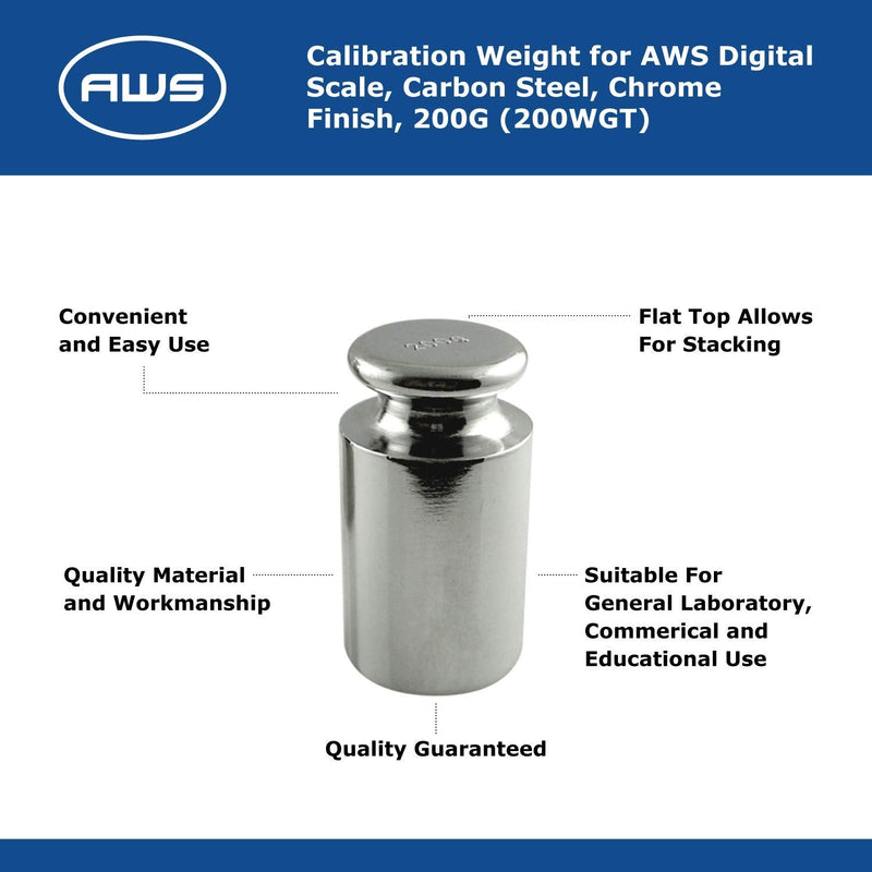 [Australia - AusPower] - American Weigh Scales Calibration Weight for AWS Digital Scale, Carbon Steel, Chrome Finish, 200G (200WGT) 