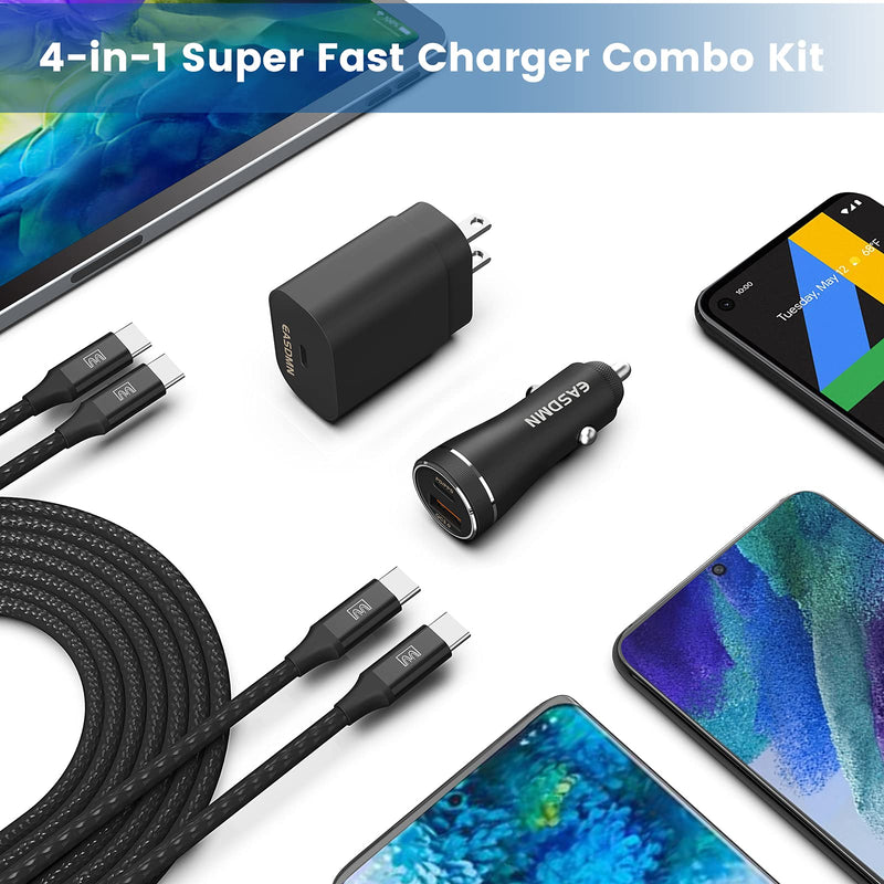 [Australia - AusPower] - Super Fast USB C Charger Kit, 25W PD&PPS EASDMN Type C Charger Fast Charging Block/Car Adapter for Samsung Galaxy S22/S21/S20/Plus/Ultra/Note 20/Z Fold 3, iPad Pro/Air, with 2X Type C to C Cord(3.3ft) 3.3ft 