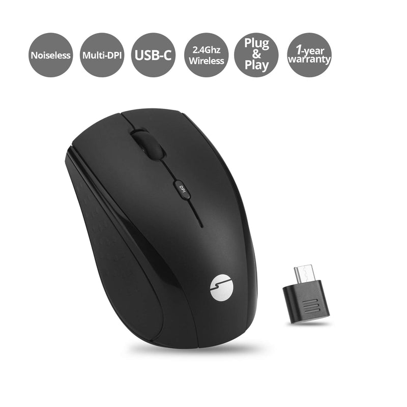 [Australia - AusPower] - SIIG USB-C 2.4G 3-Button Wireless Mouse, Portable Mobile Optical Mice with USB-C Receiver, Silent Click Buttons, Power ON/Off Switch, Adjustable DPI, for Windows & Mac PC/Laptop, JK-WR0U11-S1 