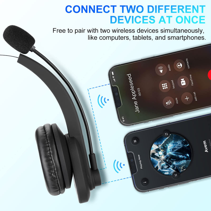 [Australia - AusPower] - Kofarrten Trucker Bluetooth Headset, Wireless Call Center Headset with Noise Canceling Microphone, Hands-Free Bluetooth Headphone with Charging Base for Cell Phone, Office, Call Center, Trucker 