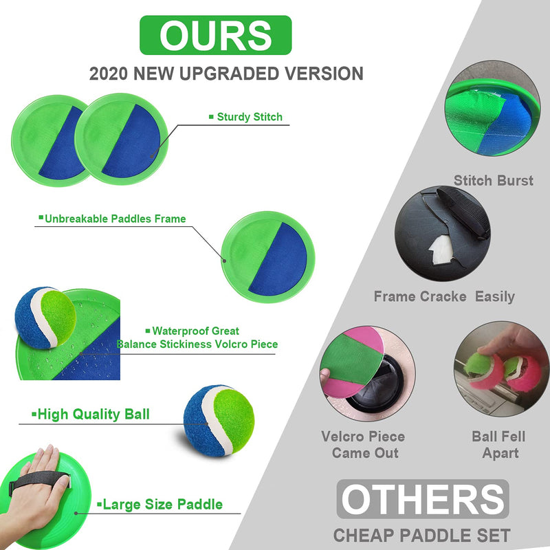[Australia - AusPower] - Jalunth Ball Catch Set Games Toss Paddle - Beach Toys Back Yard Outdoor Lawn Backyard Throw Sticky Set Age 3 4 5 6 7 8 9 10 11 12 Years Old Boys Girls Kids Adults Family Outside Easter Gifts Green 