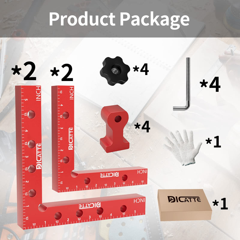 [Australia - AusPower] - DICATTE 90 Degree Positioning Square Right Angle Clamp( 5.5" +4.7") Aluminum Alloy Woodworking Carpenter Tool,4 Pcs Right Angle Clamps With 4 Clamps ,For Picture Frame Box Cabinets Drawers (RED) Red 