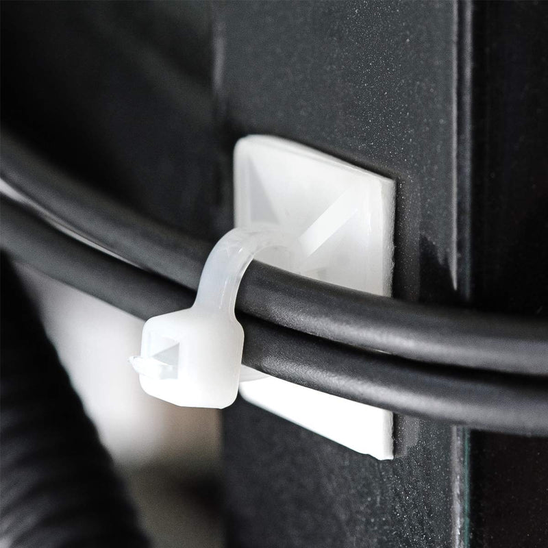 [Australia - AusPower] - 3/4" 3M Back-Glue Self Adhesive White Strong Cable Zip Tie Mounts 100pcs with 8" Ties, Screws, Outdoor Sticky Wire Fasteners Cable Clips Management Anchors Organizer Holders Squares 100 Piece 