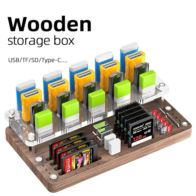 [Australia - AusPower] - AOJUE Wooden Memory Card Case TF Cards Box and USB Drive / SD Card Holder Desk,Micro SD Card Case,Memory Card Case, Memory Card Carrying Case -AJSNH03MY Upgrade extended style 