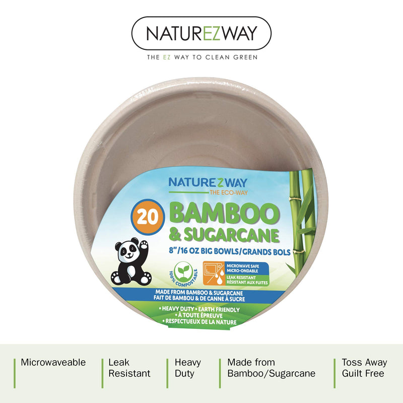 [Australia - AusPower] - Naturezway Bamboo/Sugarcane 8" Bowl | 20 ct | Microwaveable/Leak Resistant | Renewable | Plant based | Tree Free | 