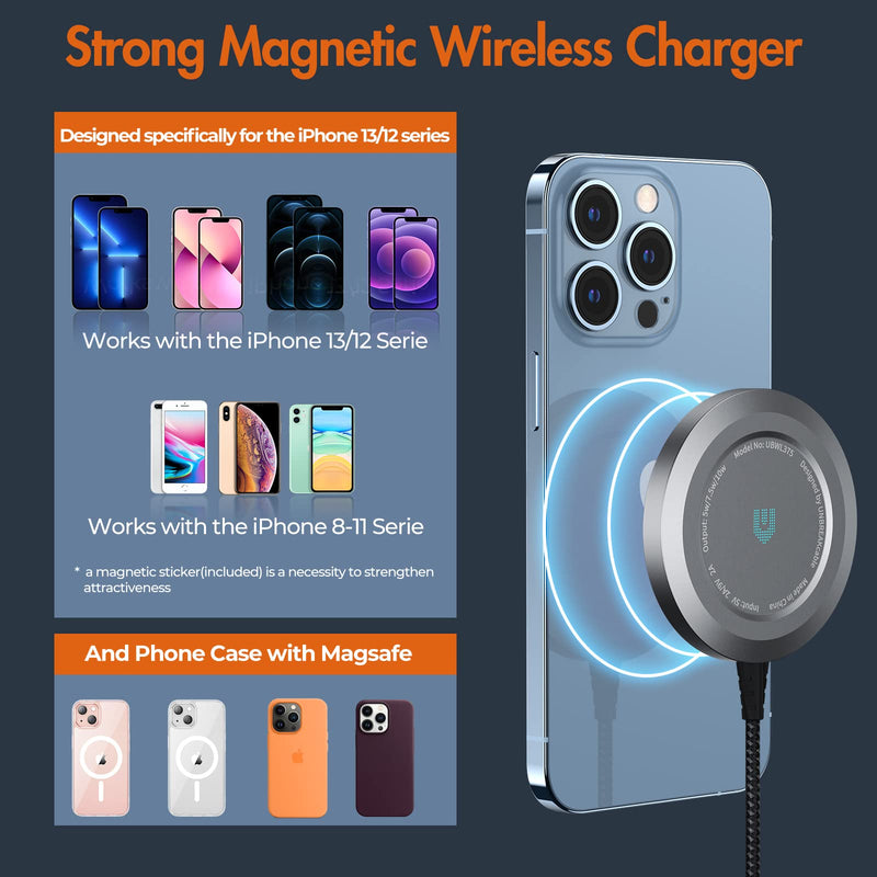 [Australia - AusPower] - UNBREAKcable Magnetic Wireless Charger,15W Wireless iPhone Fast Charging Pad,Phone Charger Compatible with MagSafe Charger for iPhone13/13Pro/13Mini/13Pro Max,12/12Mini/12Pro Max[with Power Adapter] US 