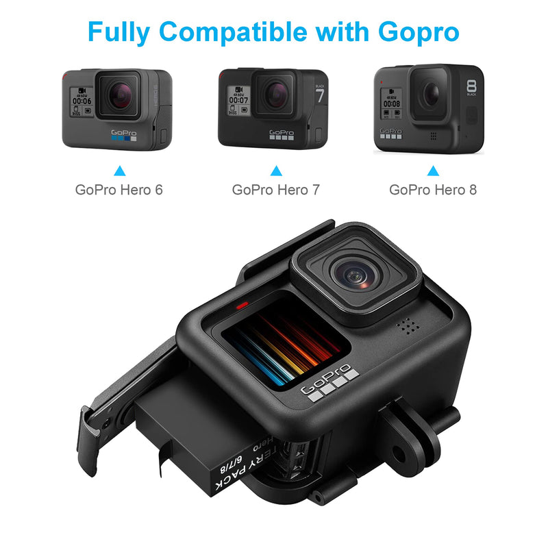 [Australia - AusPower] - FOOAO Flip Reader Box with 2 Pack Batteries and Fast Charger for GoPro Hero 8 Hero 7 Hero 6, USB and USB-C Fast Charger with High Speed Micro SD Card Reader and Battery Power Read Function 2 batteries 