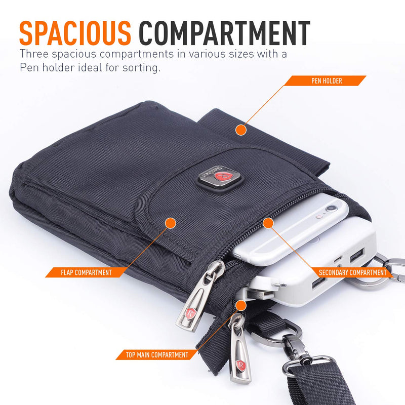 [Australia - AusPower] - Ranboo Cell Phone Holster for iPhone 11 Pro Max 6 Plus Samsung Galaxy S20 Ultra S10+ S9+ S8+ Note 10 Plus Pouch Case with Belt Clip Nylon Messenger Bag Crossbody Wallet Men Purse Fanny Pack (Black) 