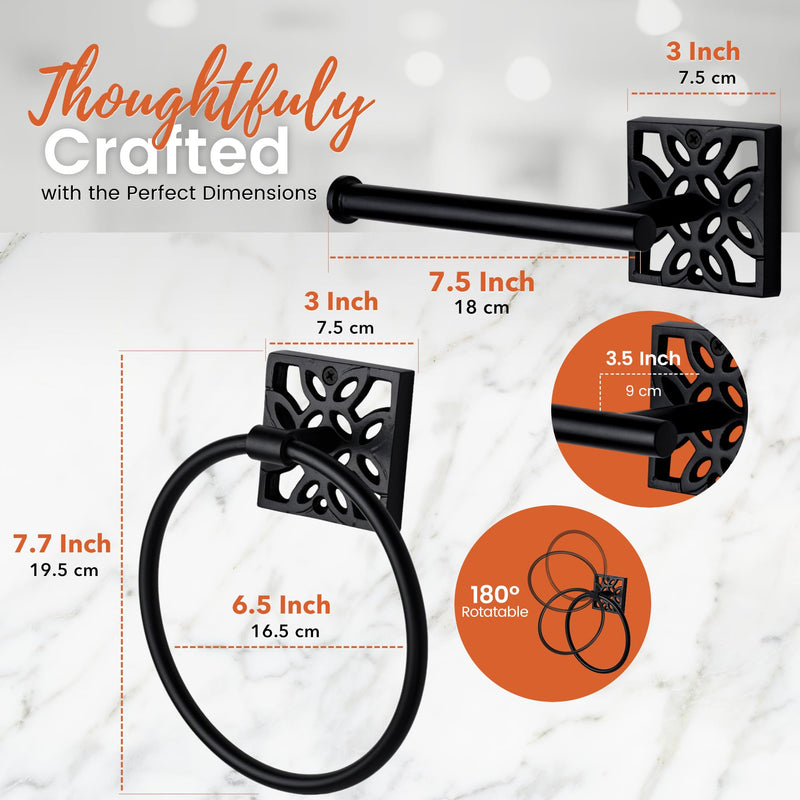 [Australia - AusPower] - Autumn Alley Bathroom Toilet Paper and Towel Holder Set - Wall Mount Modern Bathroom Hardware Black Accessories, 2 PC, Matte Black Toilet Paper Holder, Black Hand Towel Ring Holder for Bathroom Wall 