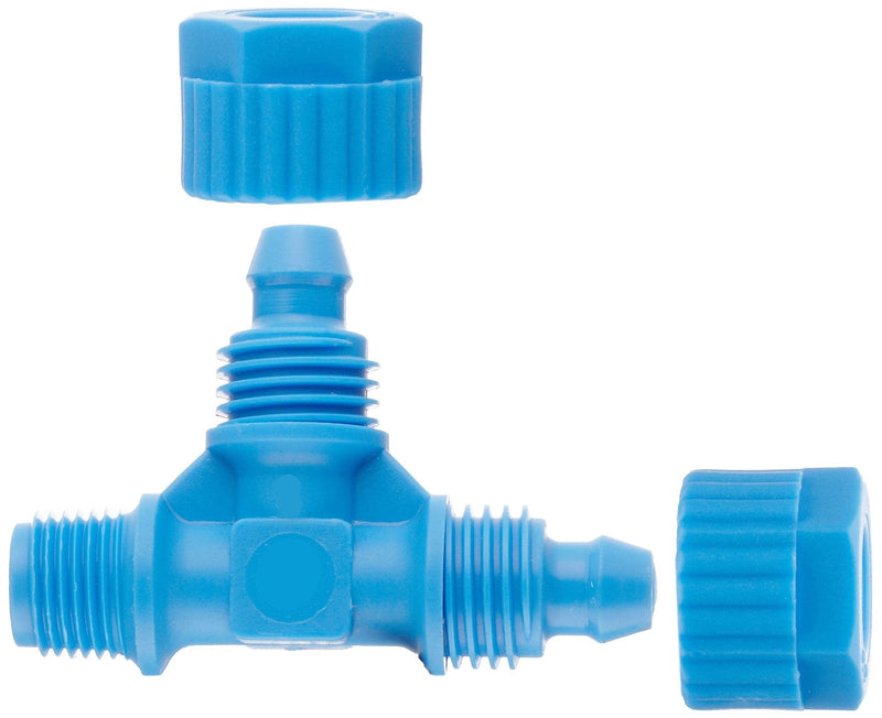 [Australia - AusPower] - Tefen Fiberglass Polypropylene Compression Tube Fitting, Tee Adapter, Blue, 6 mm Tube OD x 6 mm Tube OD x 1/8" BSPT Male (Pack of 5) 
