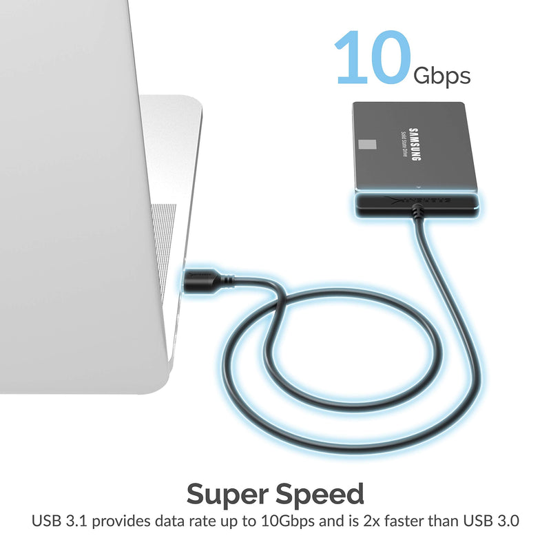 [Australia - AusPower] - SABRENT USB 3.1 (Type-A) to SSD / 2.5-Inch SATA Hard Drive Adapter [Optimized for SSD, Support UASP SATA III] (EC-SS31) Hard Drive Adapter Type-A|C Black 