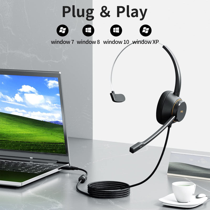 [Australia - AusPower] - USB Headset with Microphone Noise Cancelling, Ultra Comfort Wired Computer Headset with Mute for Business Skype, Zoom, Call Center, Office, Home USB 