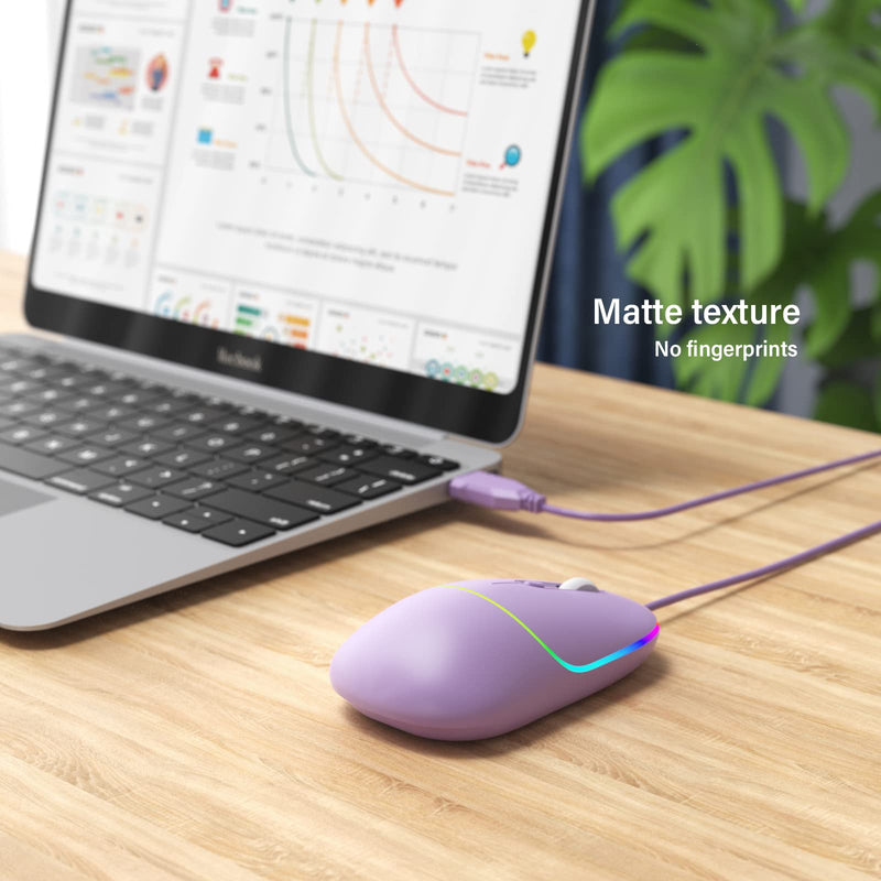 [Australia - AusPower] - Wired Mouse, USB Computer Mouse Backlit Ultra Silent Wired Mouse with 6400 DPI, Ergonomic LED Corded Mouse for PC, Laptop, Desktop, MacBook, Windows (Purple) Purple 