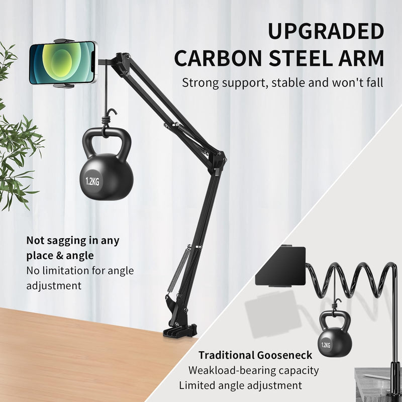 [Australia - AusPower] - Phone Holder for Desk, Phone Holder for Bed with Adjustable Clamp Clip, Flexible Phone Stand Lazy Bracket Mount Long Arms Clamp for iPhone, Samsung, Google Pixel, Moto (Black) Black 