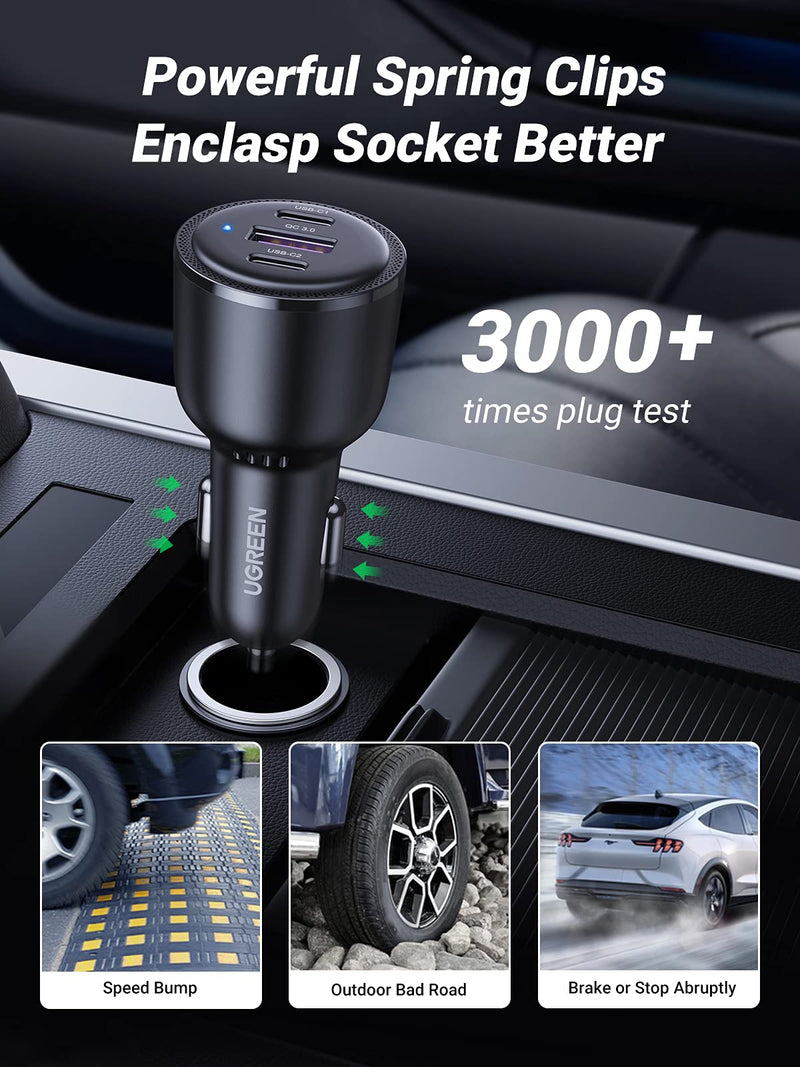 [Australia - AusPower] - UGREEN USB C Car Charger Fast Charging 69W - Type C Car Phone Charger PD 60W/20W, Car Charger Adapter SCP 22.5W QC 18W Comaptible with iPhone 13/12/11/iPad/MackBook, Pixel 5/4a, Galaxy S21/S20 