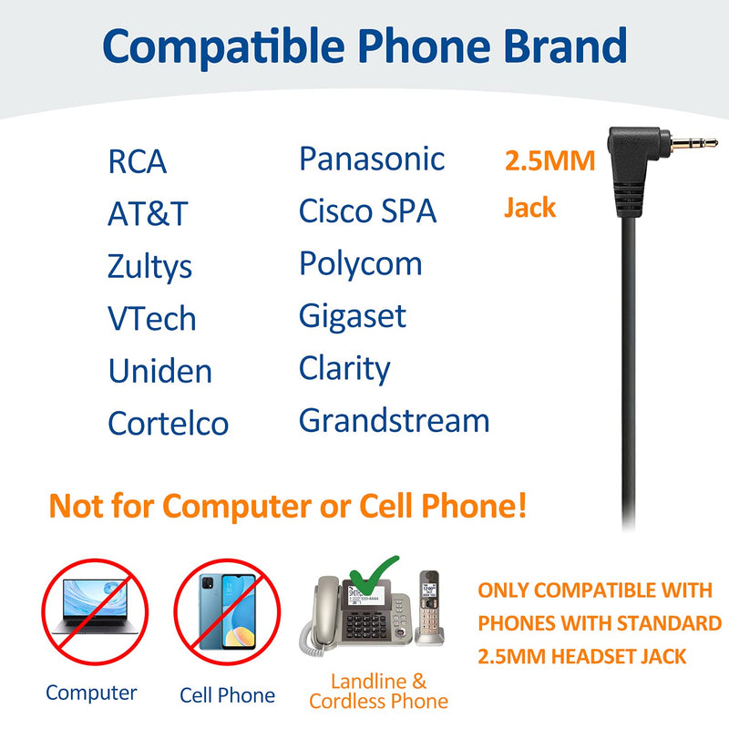 [Australia - AusPower] - Wantek Telephone Headset with Microphone Noise Cancelling, Office Phone Headsets 2.5mm Jack Compatible with Panasonic AT&T ML17929 RCA Vtech Uniden Dect Cisco SPA Polycom and Cordless Phones(F602J25P) Dual 2.5mm F602J25P 