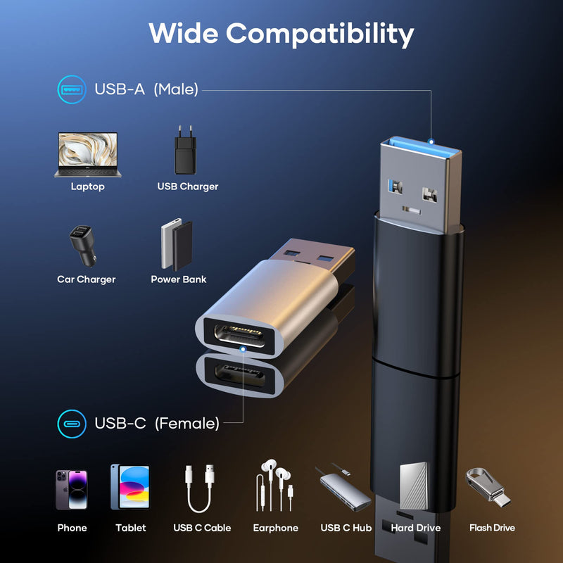 [Australia - AusPower] - Zestiq USB C to USB Adapter (4 Pack), USB C Female to USB Male 3.0, USB Type C Adapter Compatible with iPhone 14/13/12, iPad Pro/Mini/air, Samsung Galaxy S21 S22 Plus/Ultra/FE, MacBook/Laptop/Desktop Silver and Black 