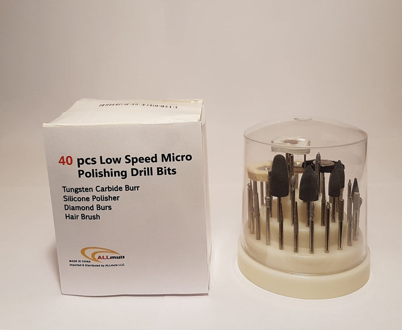 [Australia - AusPower] - 40 PCS low Speed Micro Polishing Drill Bits Include Tungsten Carbide Burr, Silicone Polishers, Diamond Burs, Hair Brush by ALLmuis 