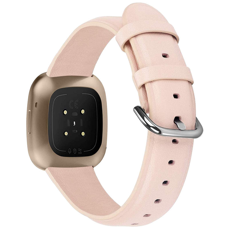 [Australia - AusPower] - Aladrs Soft Genuine Leather Watch Straps Compatible for Fitbit Sense / Versa 3 Smartwatch Band Large Pink 