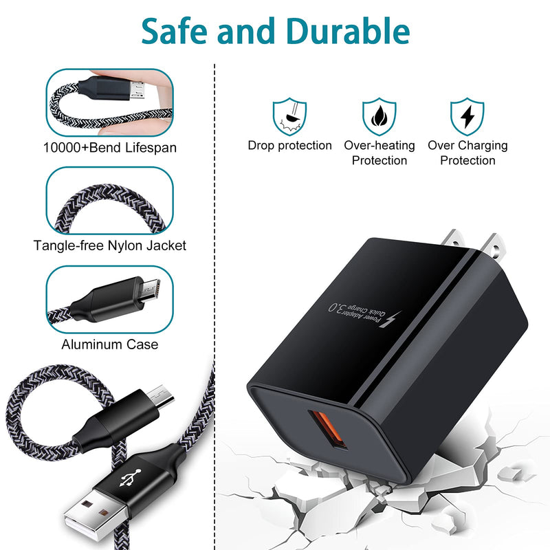 [Australia - AusPower] - Adaptive Fast Charger Android Charger for Samsung Galaxy S7 Edge S6 S5 J3 J3V J7 J7V J5,Moto G5 G4 E6 E5 E4,LG Stylo 3 2 G4 K50 K40 K22 K20,Tablet,Android Phone,HTC, 3ft Fast Charging Micro USB Cable 